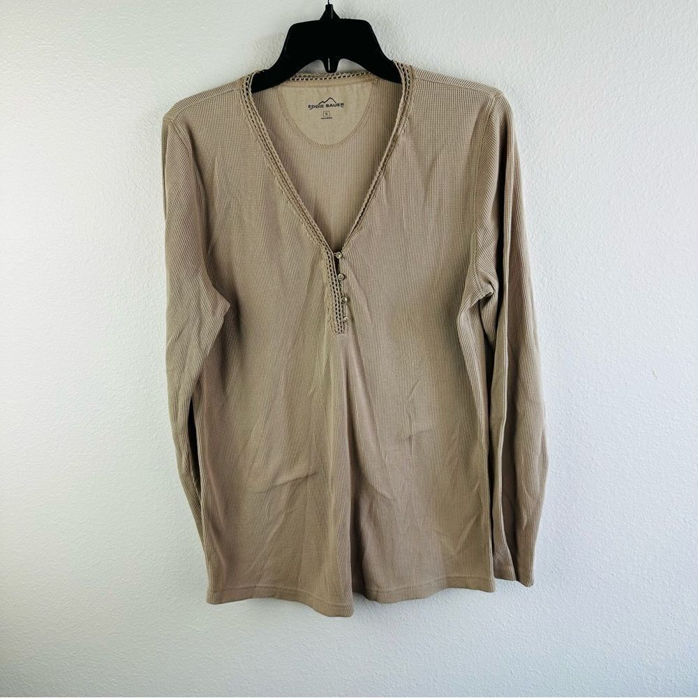 Eddie Bauer Tan Long Sleeve Thermal‎ Henley Top Women’s Size XL